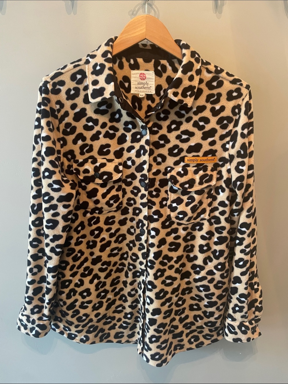 Simply Southern Leopard Fleece Shirt Jacket Size Medium